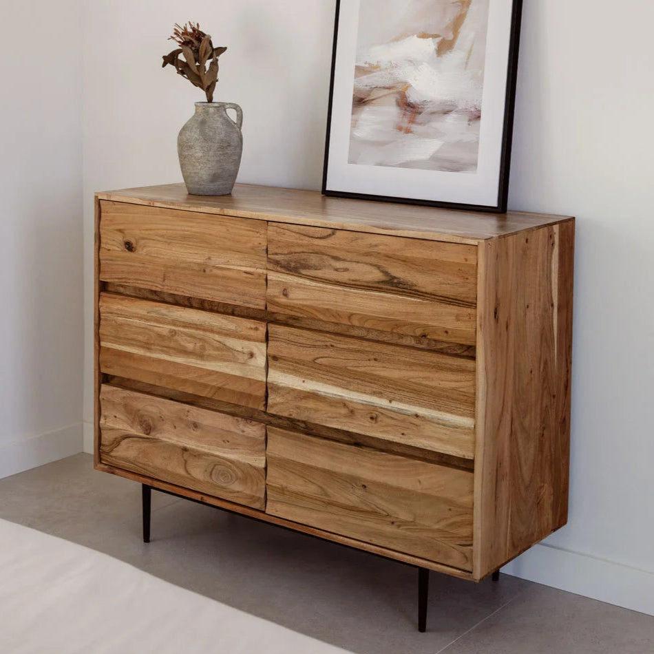 Graham Solid Acacia Wood Chest of Drawer With 6 Drawer in Natural Finish