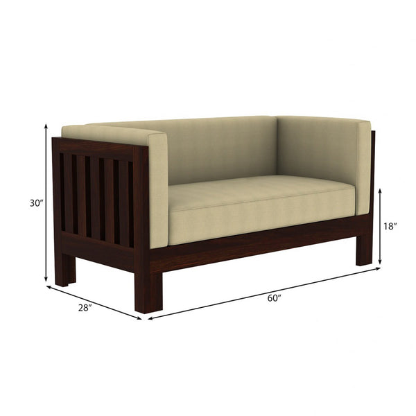 Prashiv 3+2 Seater Wooden Sofa (Creame Colour, Walnut Finish)