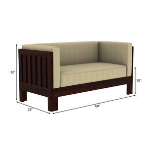 Prashiv 2+1+1 Seater Wooden Sofa (Creame Colour, Walnut Finish)