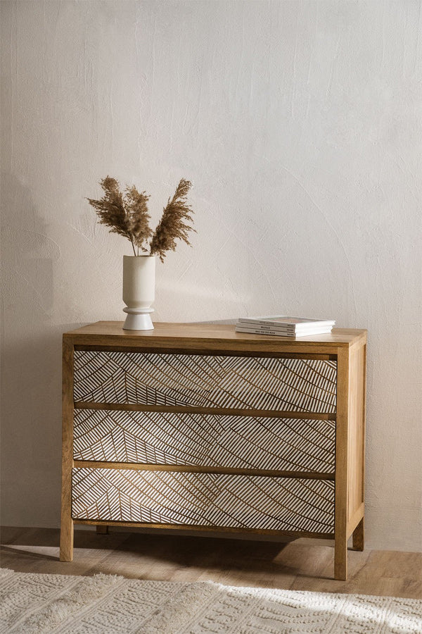 Natale Solid mango wood Chest of drawer with 3 Drawer in Natural Finish