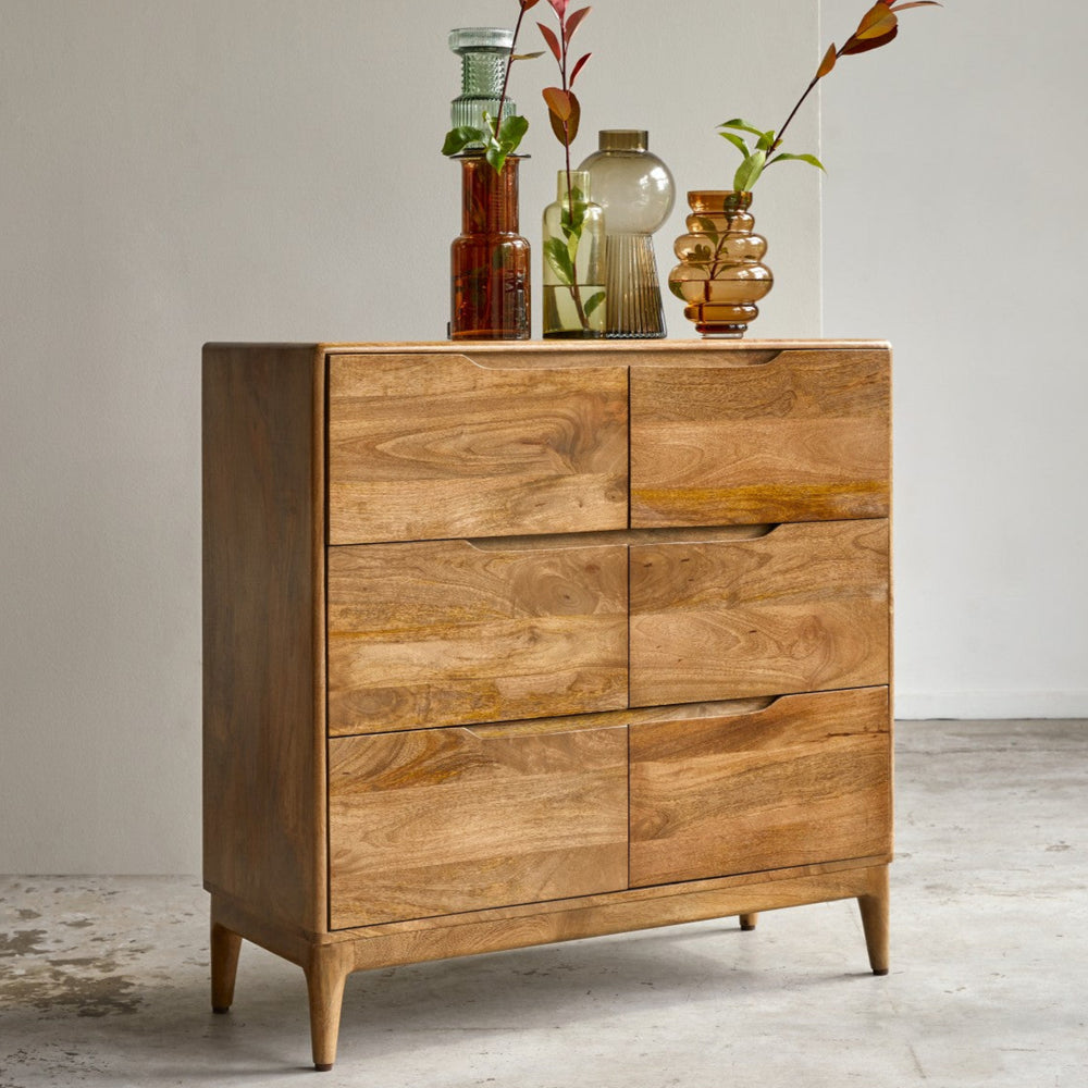 Enkel Solid mango wood Chest of drawer with 6 Drawer in Natural Finish