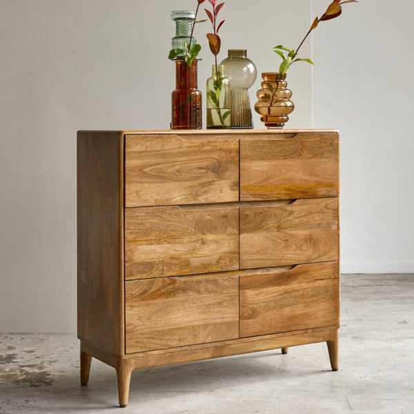 Enkel Solid mango wood Chest of drawer with 6 Drawer in Natural Finish