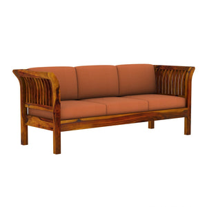 Haveli 3+1+1 Seater Wooden Sofa (Orange Colour, Teak Finish)