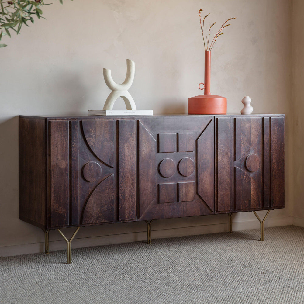 Cindy Solid Mango wood Sideboard with 3 Door in Provincial teak Finish