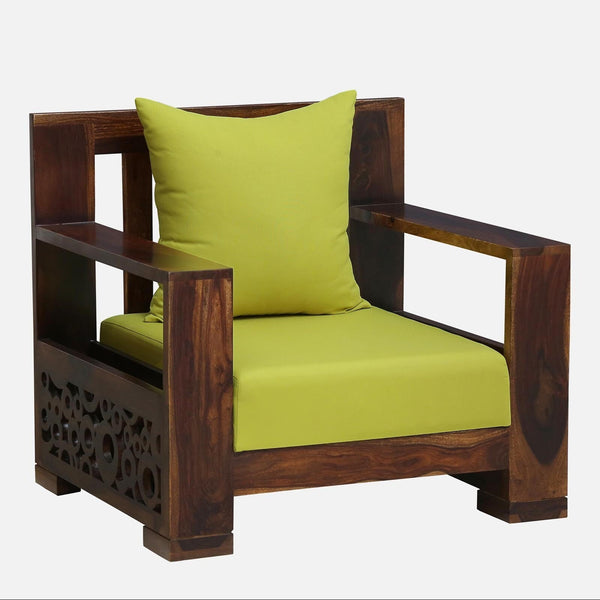 Salamanca Sheesham Wood 1 Seater Sofa In Green and Provincial Teak Finish