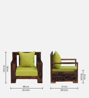 Salamanca Sheesham Wood 1 Seater Sofa In Green and Provincial Teak Finish
