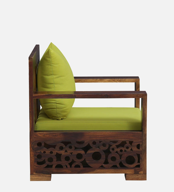 Salamanca Sheesham Wood 1 Seater Sofa In Green and Provincial Teak Finish