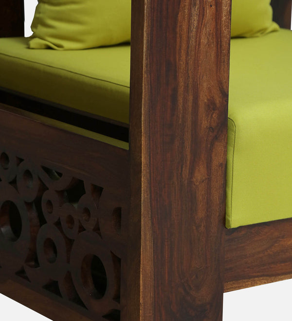 Salamanca Sheesham Wood 1 Seater Sofa In Green and Provincial Teak Finish