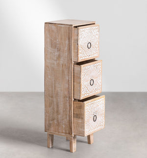 Marvin Solid Mango wood Chest of Drawer With 3 Hand Carved Drawer in White Wash Finish