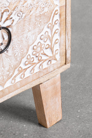 Marvin Solid Mango wood Chest of Drawer With 3 Hand Carved Drawer in White Wash Finish