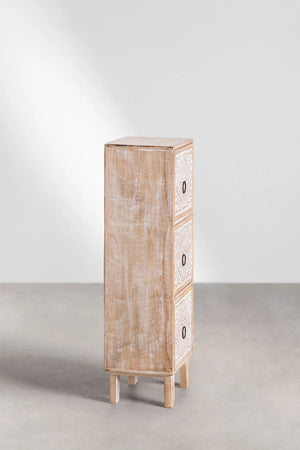 Marvin Solid Mango wood Chest of Drawer With 3 Hand Carved Drawer in White Wash Finish