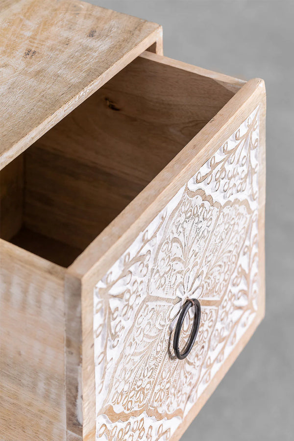 Marvin Solid Mango wood Chest of Drawer With 3 Hand Carved Drawer in White Wash Finish