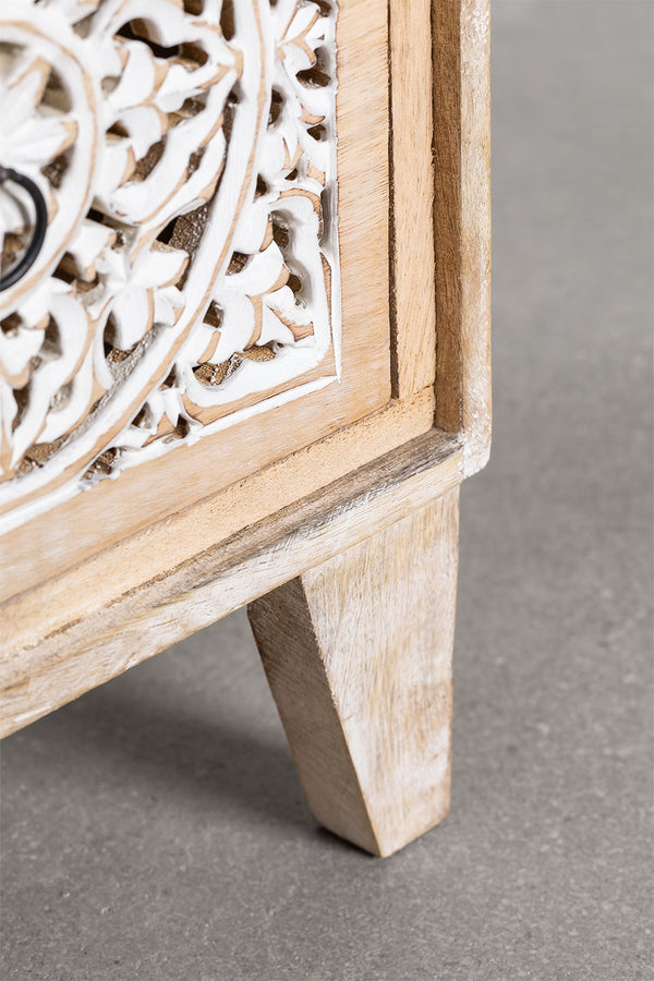 Chevron Solid Mango wood Chest of Drawer With 3 Hand Carved Drawer in White Wash Finish