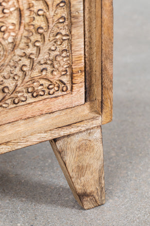 Bizerk Solid Mango wood Chest of Drawer With 3 Hand Carved Drawer in Natural Finish