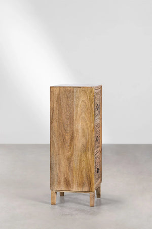 Bizerk Solid Mango wood Chest of Drawer With 3 Hand Carved Drawer in Natural Finish