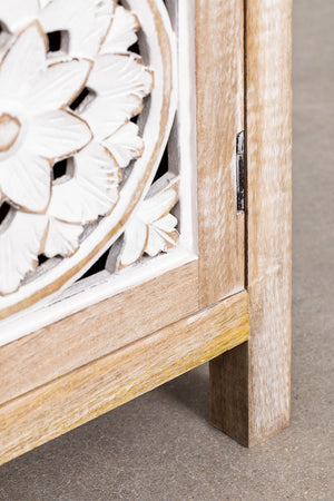 Clara Solid Mango Wood Cabinet with Two Door Hand Carved in Natural Finish