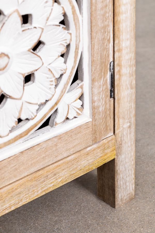 Clara Solid Mango Wood Cabinet with Two Door Hand Carved in Natural Finish