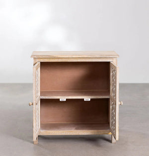 Clara Solid Mango Wood Cabinet with Two Door Hand Carved in Natural Finish