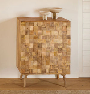 Den Solid Mango Wood Cabinet with Two Door in Natural Finish