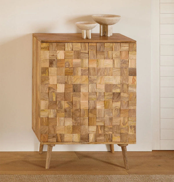 Den Solid Mango Wood Cabinet with Two Door in Natural Finish