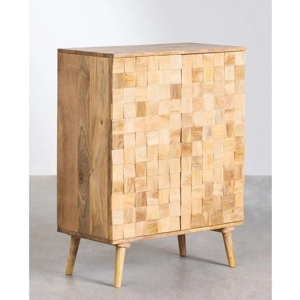 Den Solid Mango Wood Cabinet with Two Door in Natural Finish