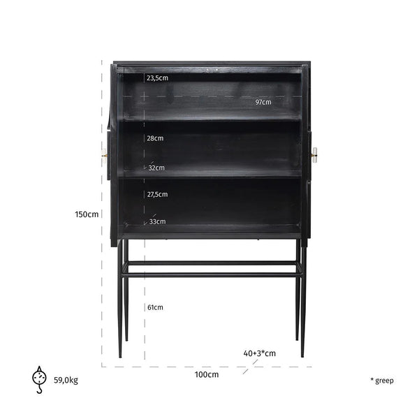 Magnus Solid Mango Wood Cabinet with Two Door in Black Finish