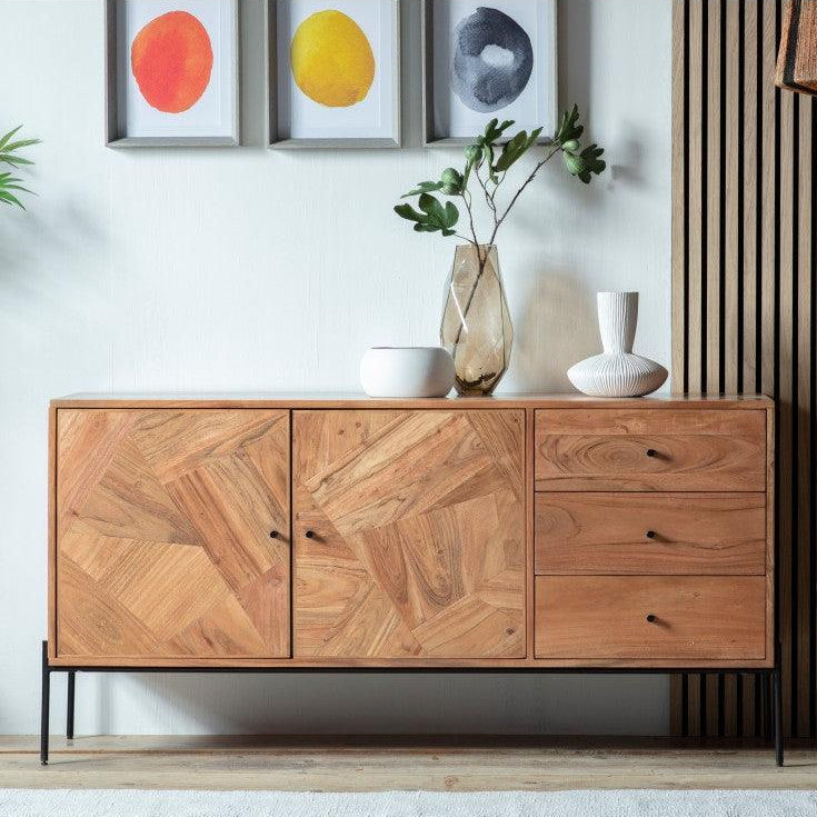 Radiant Solid Acacia wood Sideboard with 2 Door & 3 Drawer in Natural
