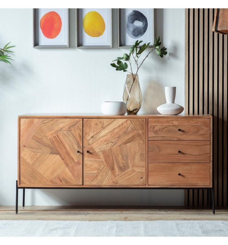 Radiant Solid Acacia wood Sideboard with 2 Door & 3 Drawer in Natural Finish