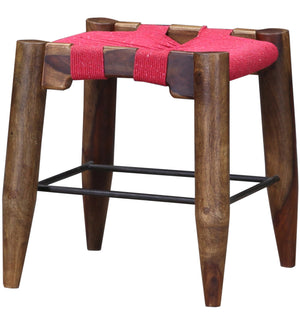 Turre Sheesham Wood Seating Stool In Pink & Brown Colour