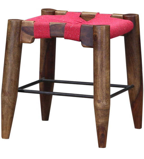 Turre Sheesham Wood Seating Stool In Pink & Brown Colour