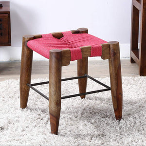 Turre Sheesham Wood Seating Stool In Pink & Brown Colour