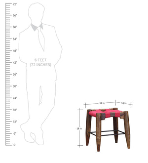 Turre Sheesham Wood Seating Stool In Pink & Brown Colour
