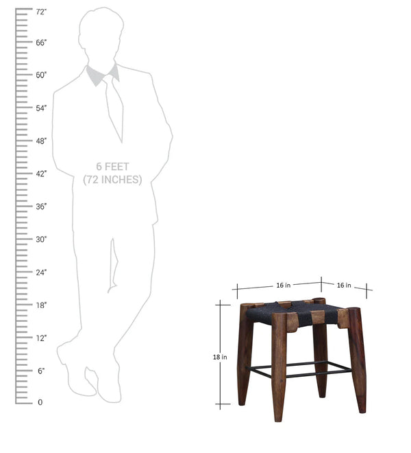 Yonnet Sheesham Wood Seating Stool In Brown & Black Colour