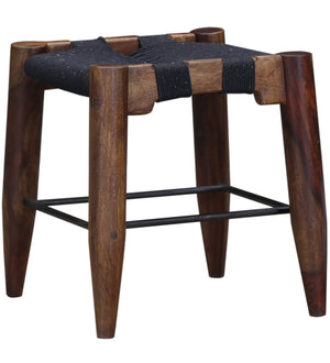 Yonnet Sheesham Wood Seating Stool In Brown & Black Colour