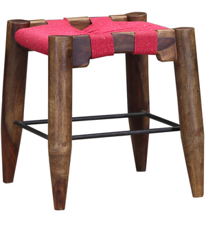 Turre Sheesham Wood Seating Stool In Pink & Brown Colour