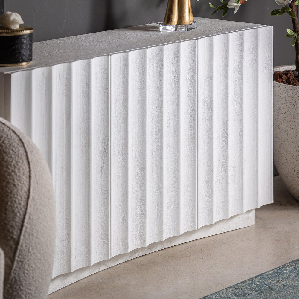 Attic Solid Mango wood Sideboard with 3 Door in White Wash Finish