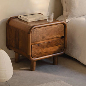Nara Solid mango wood bedside table with 2 Drawer in Provincial Teak Finish