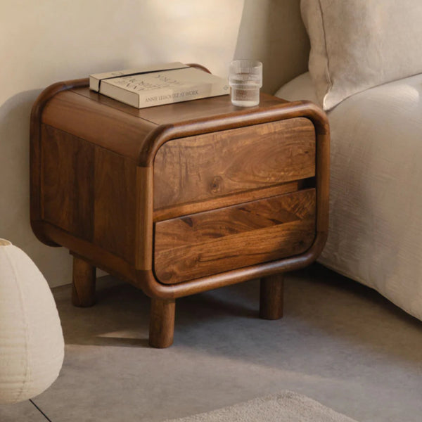 Nara Solid mango wood bedside table with 2 Drawer in Provincial Teak Finish