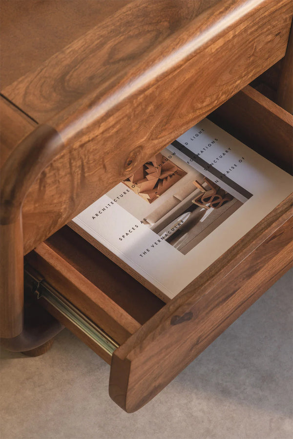 Nara Solid mango wood bedside table with 2 Drawer in Provincial Teak Finish