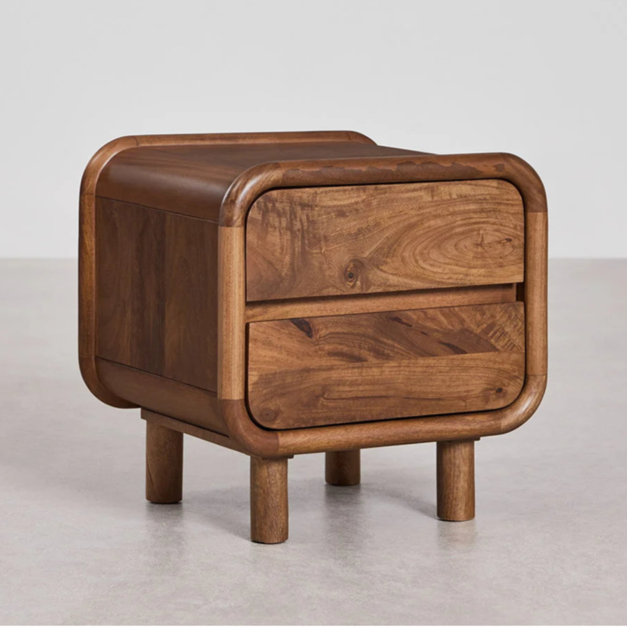 Nara Solid mango wood bedside table with 2 Drawer in Provincial Teak Finish