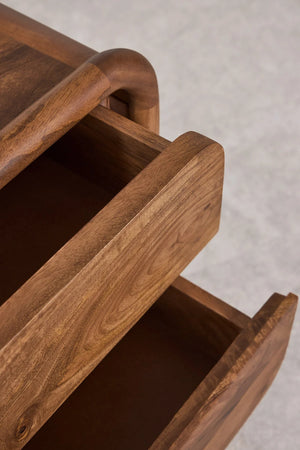 Nara Solid mango wood bedside table with 2 Drawer in Provincial Teak Finish