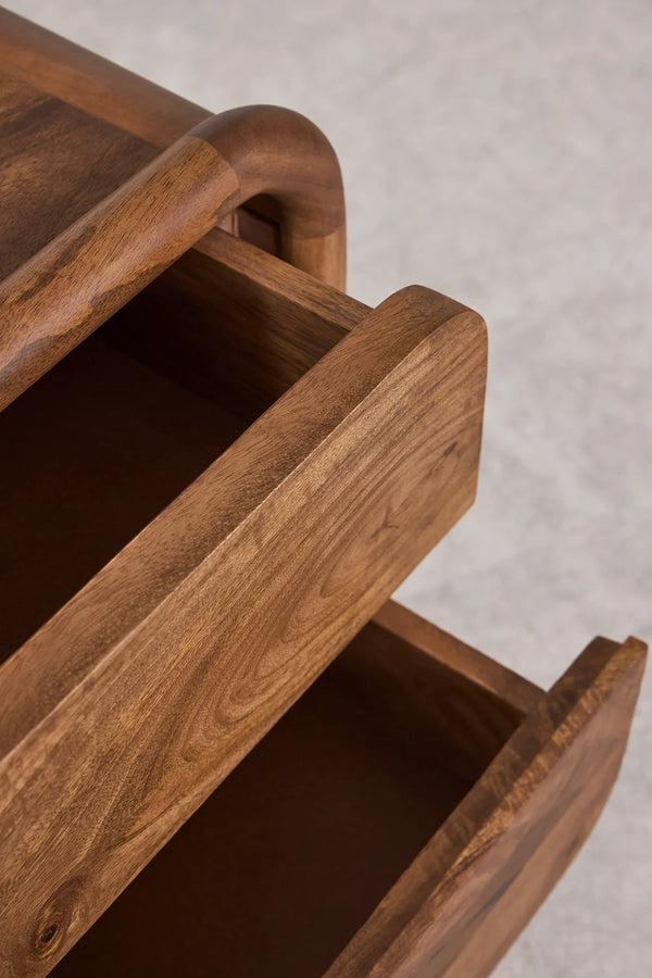 Nara Solid mango wood bedside table with 2 Drawer in Provincial Teak Finish