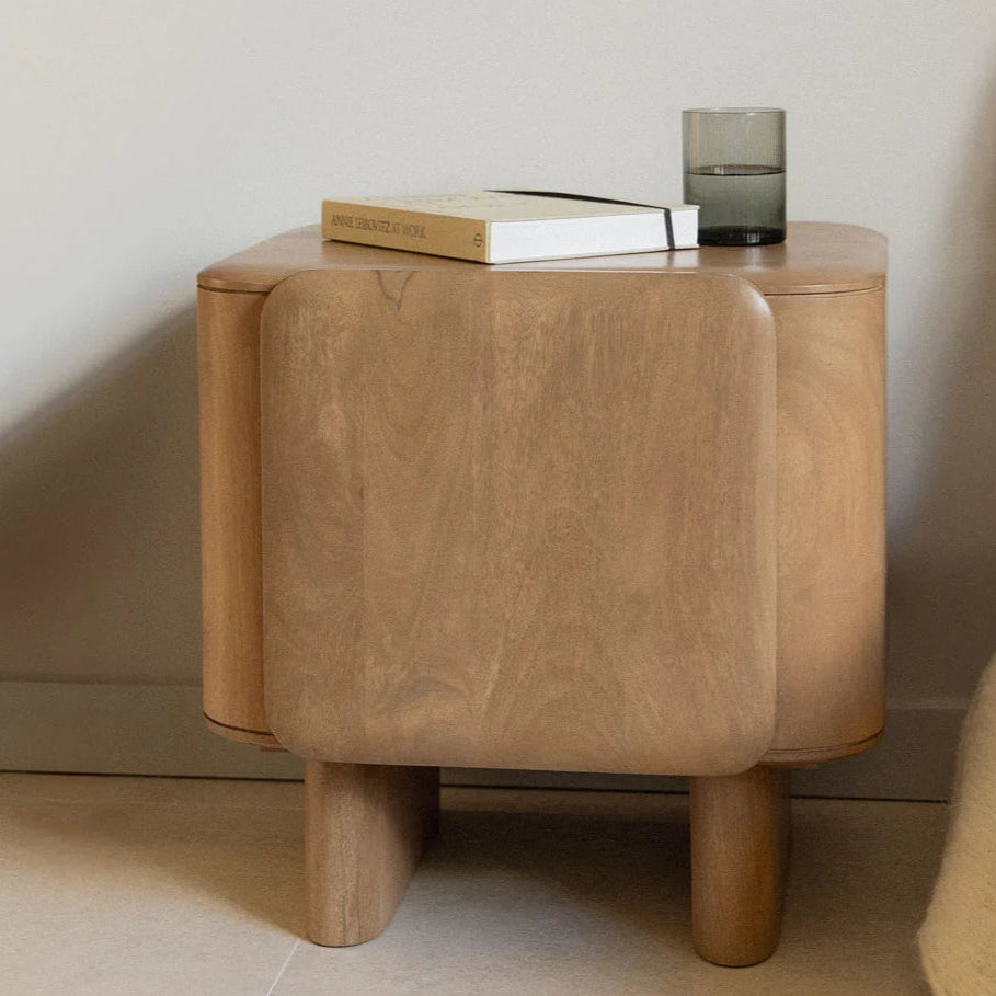 Magnus Solid mango wood bedside table with 1 Door in White Wash Finish