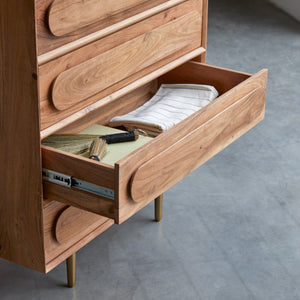 Astrid Solid Acacia Wood Chest of Drawer With 5 Drawer in Natural Finish