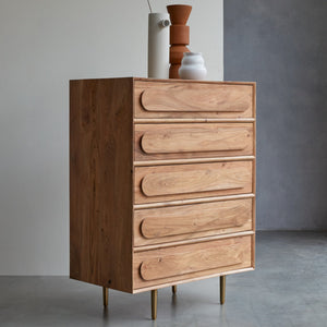 Astrid Solid Acacia Wood Chest of Drawer With 5 Drawer in Natural Finish