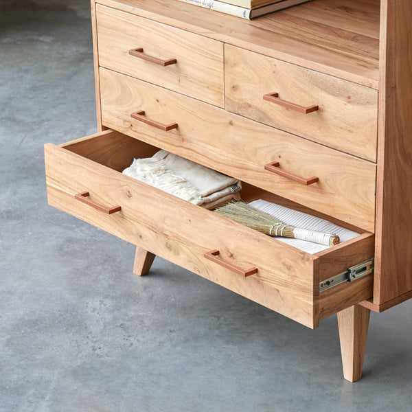 Majesty Solid Acacia Wood Chest of Drawer With 4 Drawer & 1 shelf in Natural Finish