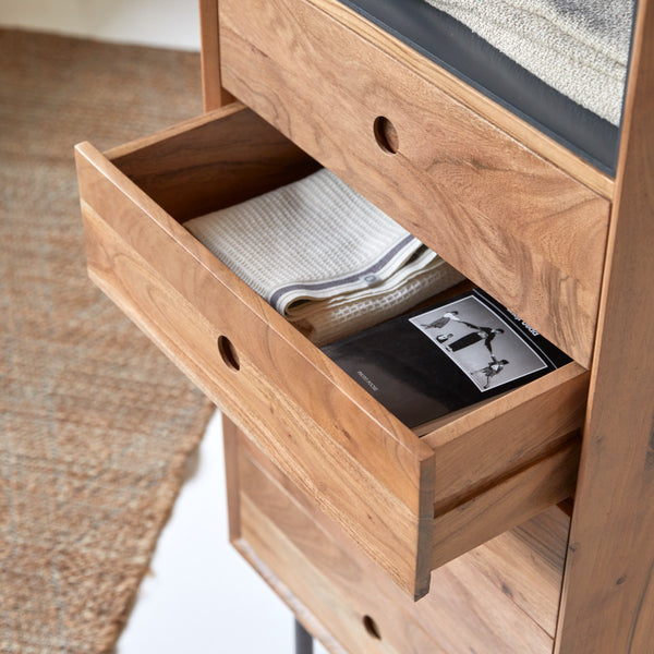 Cleo Solid Acacia Wood Chest of Drawer With 4 Drawer & 1 shelf in Natural Finish