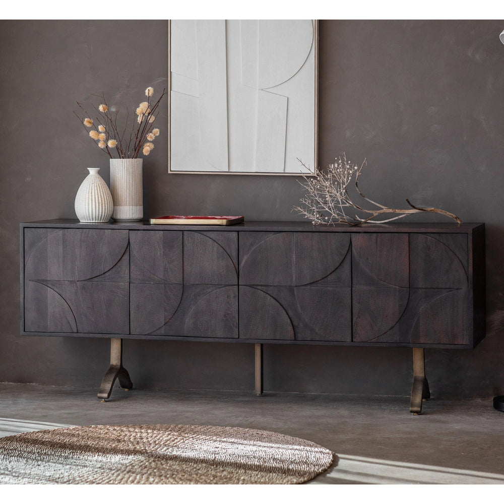 Kaspen Solid Mango wood Sideboard with 4 Door in Provincial teak Finish