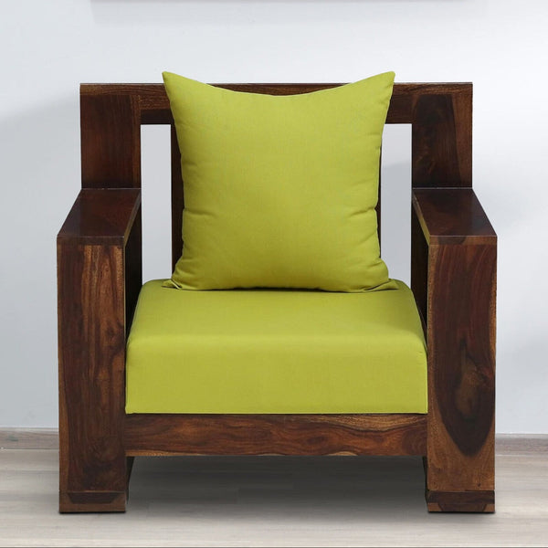 Salamanca Sheesham Wood 1 Seater Sofa In Green and Provincial Teak Finish