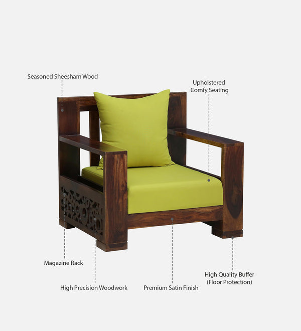 Salamanca Sheesham Wood 1 Seater Sofa In Green and Provincial Teak Finish